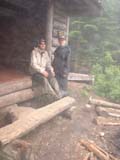 Puffy and Stumbles taking break at Beaver Brook Shelter on Drizzy Day